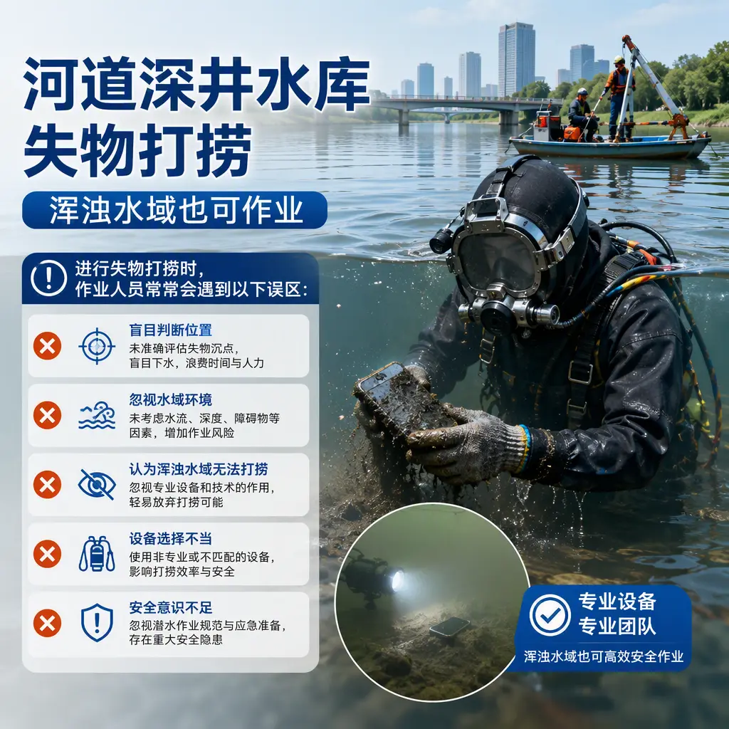 河道深井水库失物打捞，浑浊水域也可作业沽源